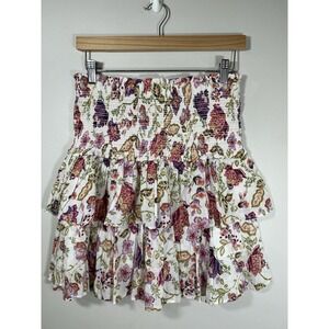 House of Harlow 1960 Skirt Womens NWOT Floral Tiered Ruffle Mini Smocked Waist M